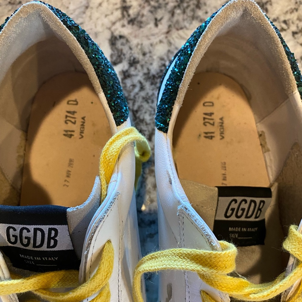 GOLDEN GOOSE SUPERSTAR DISTRESSED GLITTERED LEATHER SNEAKERS!!! SIZE 41 10/10.5 - Picture 14 of 15